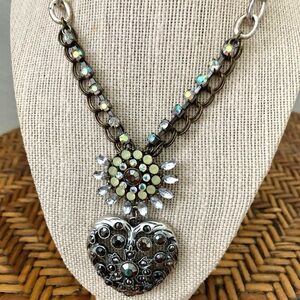 Betsey Johnson Silver Rhinestone Pendant Necklace